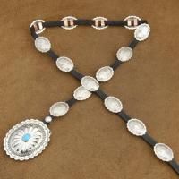 Navajo J Emerson Turquoise Silver Concho Leather Belt