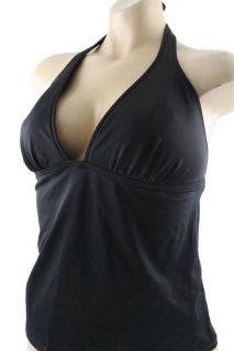 Famous Catalog New Black Shirred Halter Tankini Swimsuit Tops