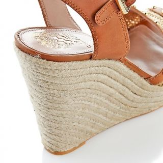 Vince Camuto Halen Leather and Raffia Wedge Sandal