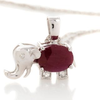 09ct Ruby and White Topaz Sterling Silver Elephant Pendant with 18