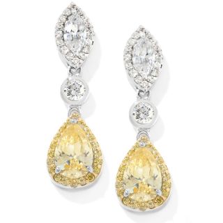Jean Dousset 2 Tone 4.72ct Absolute™ Canary and Clear Drop Earrings