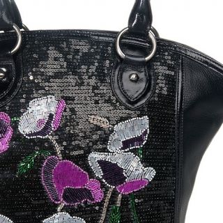 Sharif Couture Hand Beaded Poppy Flower Leather Tote