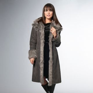 American Glamour Badgley Mischka Faux Shearling Coat with Belt