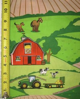 John Deere Farm Animal Scenic Tractor Cute 100 Cotton Quilt Fabric BTY