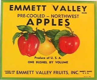 Emmett Valley Vintage Apple Crate Label Emmet Idaho
