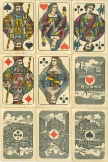 ANTIQUE German WUST Playing Cards FRANKFURT scenic ACES   c1890
