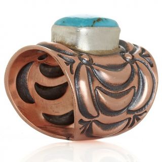 Rectangular Turquoise Copper and Sterling Silver Ring