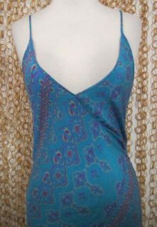 RAJ by TRACY FEITH Gorgeous Teal Patterned 100% Silk Asymmetrical Maxi