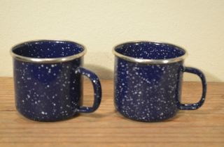  of 2 Blue Speckled Enamel Mugs Camping Cookware Enameled Metal Coffee