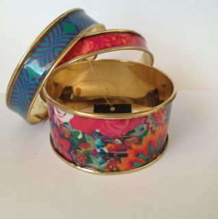 Desigual 3 Bracelet Set Metal Enamel Bangles Colourful Floral Patern