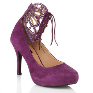 200 463 theme lace up jeweled butterfly cutout suede pump note
