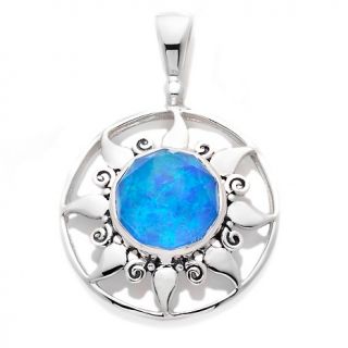 205 946 sajen blue simulated opal and quartz doublet sun pendant