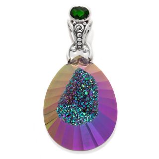 206 000 sajen drusy sterling silver pendant with green quartz stone