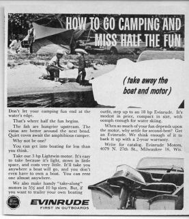 1963 Vintage Ad Evinrude 3 HP Lightwin Outboard Motors Camping