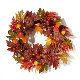 Winter Lane Battery Operated 24 LED Wreath with Ornaments   Jeweltone