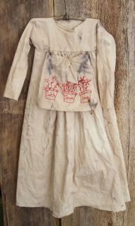 Primitive Grungy Doll Dress Muslin Prairie Dress Stitched Faith Hope