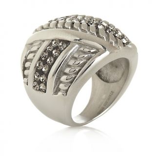 Stately Steel Bold Crystal and Ribbed Texture Band Ring at