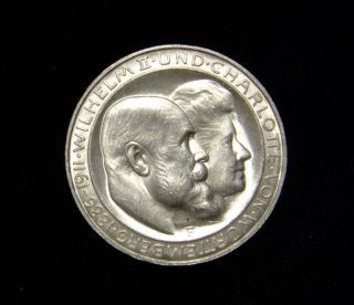 Germany Wurttemberg 1911 F 3 Mark Coin Silver BU