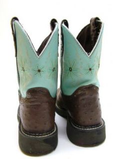 Women L9981 Justin Gypsy Aqua Brn Faux Ostrich Cowboy Western Boots 6
