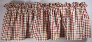 Country Red Ivory Mustard Sage Green Plaid Picket Fence Valance 72x14