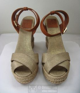 Tory Burch Fabian Gold Wedge Espadrilles Sandal 10 B Platform Shoes