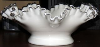 Fenton EPES5 Silver Crest Art Milk Glass Bowl w/ 4 Horn Epergnes