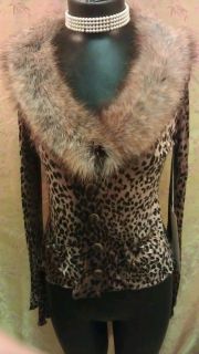Anthropologie Ann Ferriday Exclusive Animal Print with Fur Collar LAST