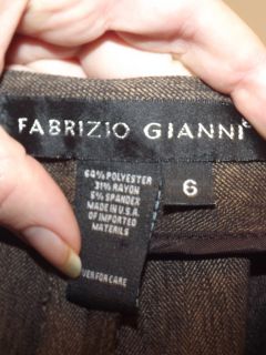 Fabrizio Gianni Size 6 Womens Brown Front Zip No Pocket Unlined Pants