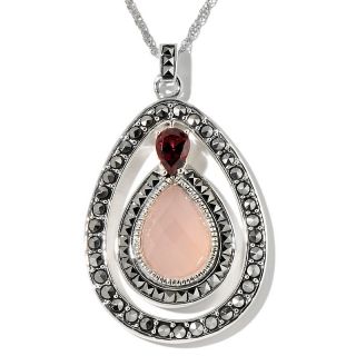 413 236 chalcedony and marcasite sterling silver pear shaped drop