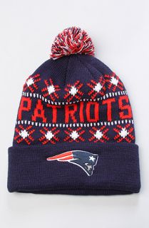 47 Brand Hats The New England Patriots Tip Off Pom Beanie in Navy Red