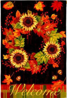 Fall Autumn Welcome Wreath Flowers Large House Flag 28x40 Banner 113