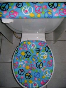 peace sign splat blue fabric toilet seat cover set