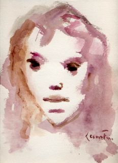  and antique watercolor on paper portrait of woman, signed Leonor Fini