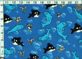 Ocean Fish shark dolphin print knit cotton fabric