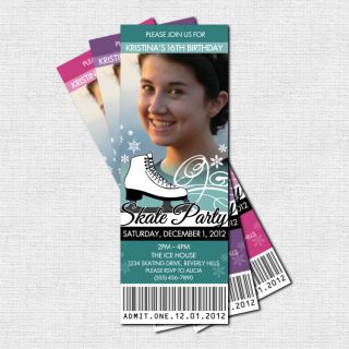 ICE SKATING TICKET Party Invitations (print your own) Printable Skate