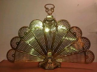  Brass Art Deco Nouveau Fan Shell Peacock Fireplace Screen Cover