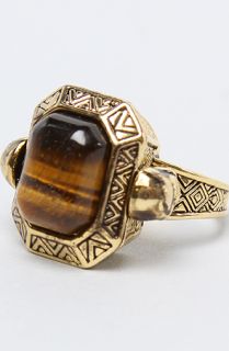 House of Harlow 1960 The Engraved Skull Tigers Eye Cocktail Ring