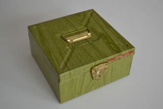 Porta File Vintage Green Wood Grain Storage Metal Box Case