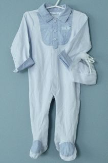 First Impressions Boys One Piece Bodysuit Romper Blue with Hat 6 9