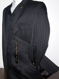 New Arrival Falcone Black Tone on Tone Three Piece Mens Suit Suits
