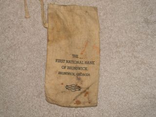 Antique Vintage RARE First National Bank Brunswick GA Canvas Money Bag