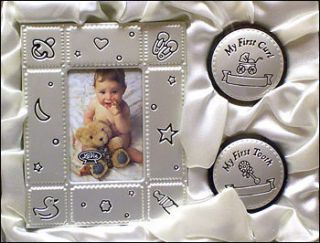 Baby Gift Set MY FIRST TOOTH CURL & PHOTO FRAME Birth Christening
