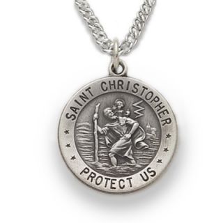 St Christopher Sterling Silver Patron Medal Necklace