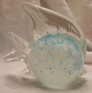 Blue Speckled Fish Paperweight Glass   Glassware Bathroom Decor Beach