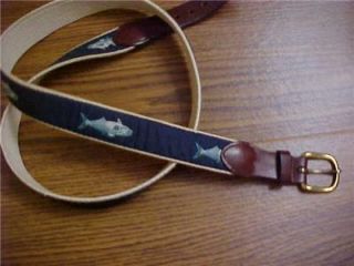  LEATHER MAN cloth/leather BELT size 44 FISH MOTIF hand made ESSEX CT