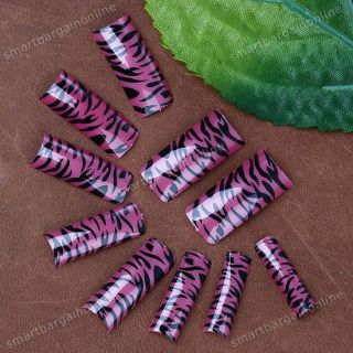 100x Fushia Red Zebra Stripe Acrylic False Nails Tips