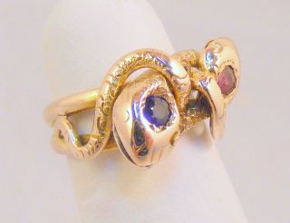 Estate Antique Sapphire Ruby 14k Gold Snake Ring