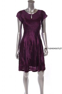 New SL Fashions Womens Ladies Pleated Satin Round Neck Dress Purple