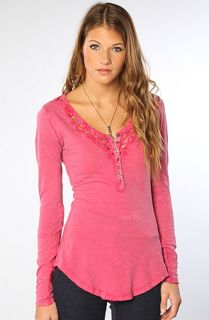Free People The Legacy Crochet Henley in Hot Rose