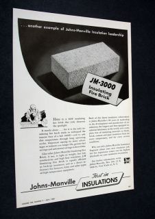 Johns Manville JM 3000 Insulating Fire Brick 1950 Ad